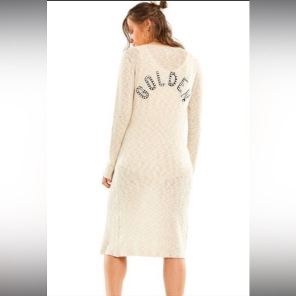 WILDFOX Longline "Golden" open front  Cardigan pearl‎ beads